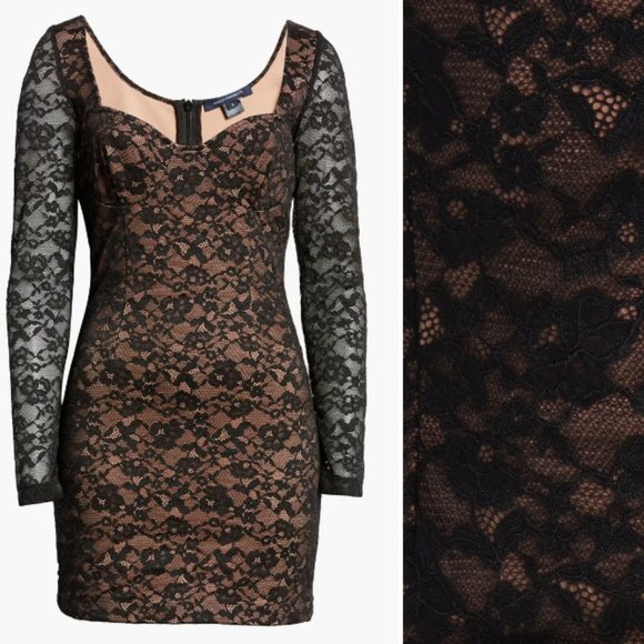 FRENCH CONNECTION THORA LULA LONG SLEEVE PONTE LACE JERSEY BLACK DRESS sz XL - Picture 3 of 4